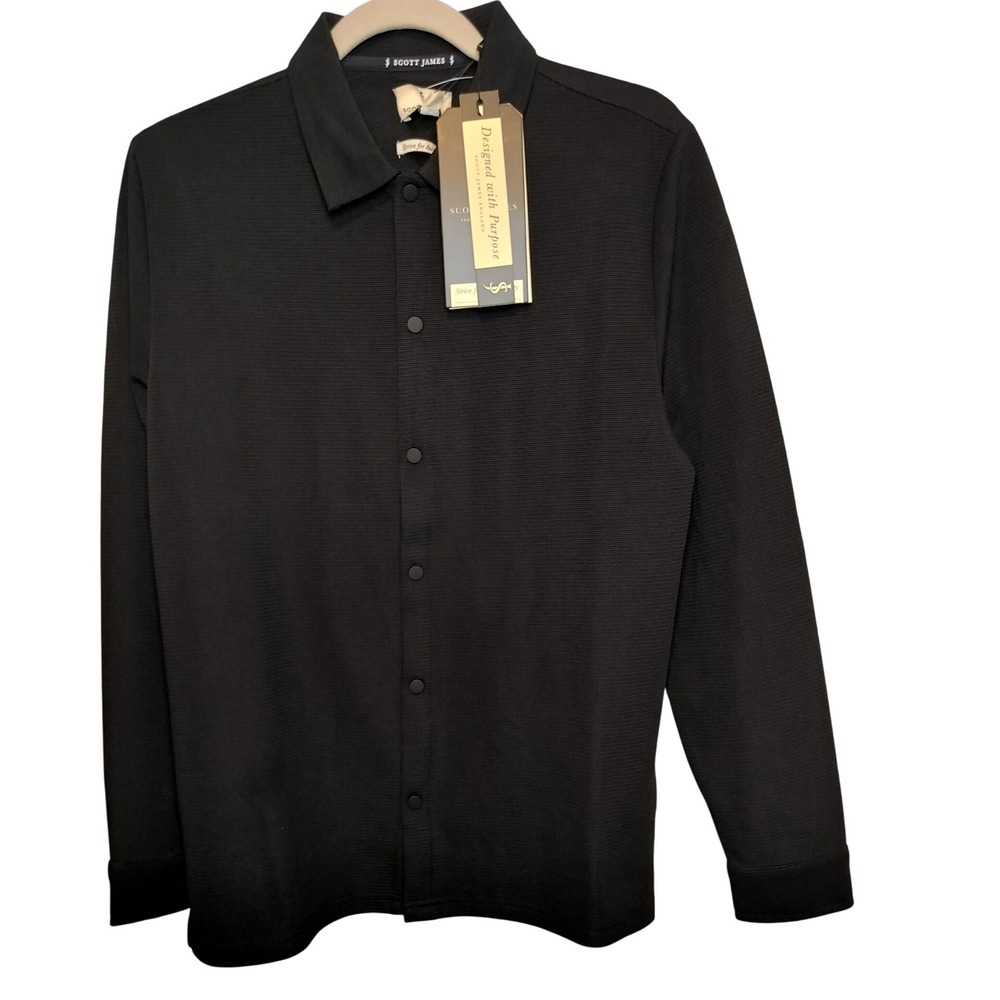 NWT Scott James Mens  Black‎ Textured Contemporary Snap Long Sleeve Shirt Size M